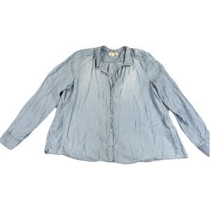 Cloth & Stone Shirt Womens XL Blue Tencel Chambray Button Front Split Back USA
